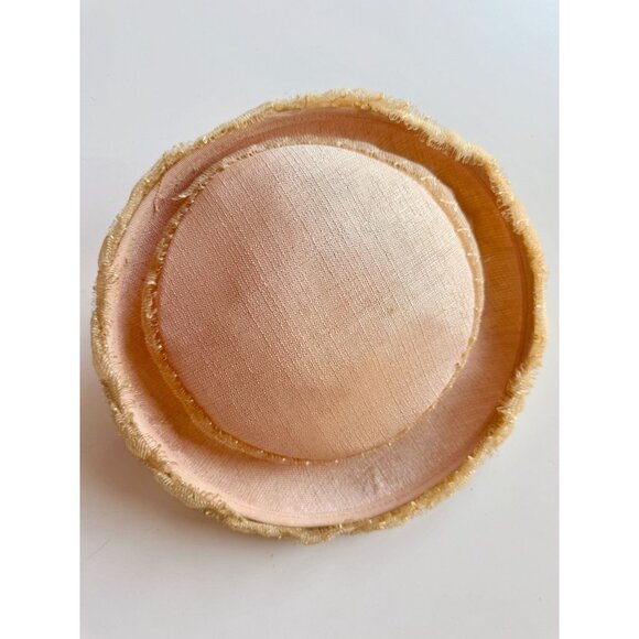 Vintage Pale Peach Pink Sinamay Curly Straw Trim Bumper Capulet Hat - Picture 5 of 14